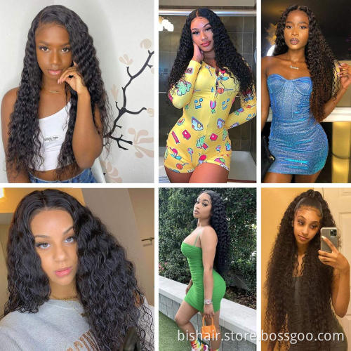 30" Deep Wave Front Lace Wig Curly Real Human Hair Wig Real Human Hair Lace Front Wig 180% Density Suitable for Women Offer